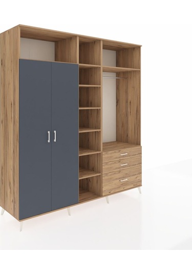 Kronos Dolap 9 Raflı 3 Çekmeceli 2 Askılı 220x59x243 Çam-antrasit/çam Antrasıt/atlas Çam