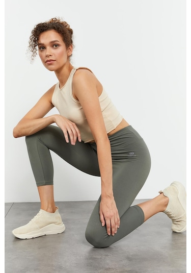 Tommy Life Çağla Yüksek Bel Slim Fit Dar Paça Kadın Kapri Tayt - 93097 Çağla