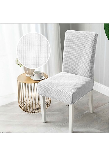 Faiend Yıkanabilir Likralı Esnek Lastikli Sandalye Kılıf Örtü Beyaz