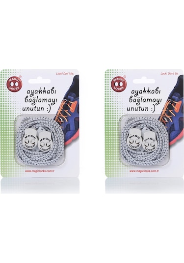 Magic Locks Yuvarlak Akıllı Ayakkabı Bağcık 2'li Set Beyaz-Beyaz