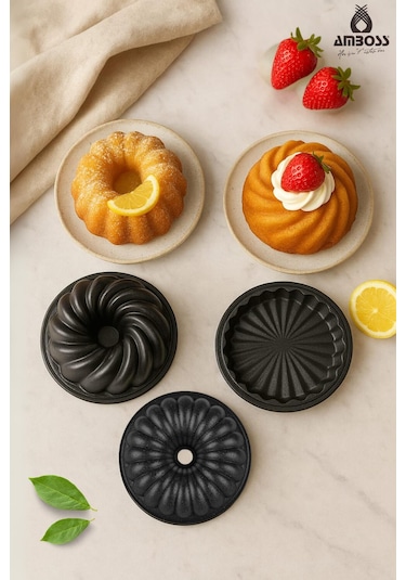 Mini Trio Döküm 3 Parça Mini Kek Kalıbı Siyah