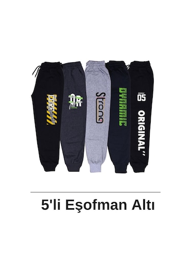 5'li Core-or-strong-dynamic-original Baskılı Erkek Çocuk Çift Cepli Eşofman Altı Çok Renkli