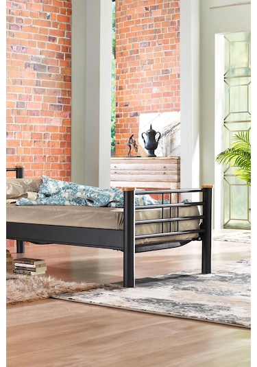 Kappis Tek Kişilik Ferforje Metal Karyola-siyah Ahşap Latalı