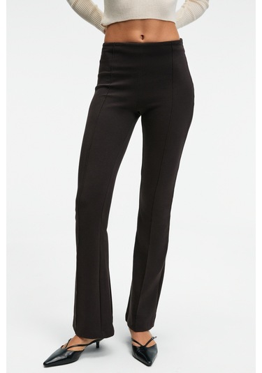 Grımelange Lysavıne Kadın Esnek Kumaşlı Slim Fit Koyu Kahverengi Pantolon Koyu Kahverengi