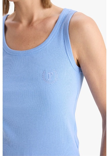 Defacto Regular Fit Yuvarlak Yaka Kolsuz Ribana Pijama Üstü-fall İn Love F0110ax25smbe747 Mavi