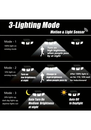 Elmpaly Güneş Enerjili 3 Başlı Duvar Lambası 74 Led Hareket Sensörlü Güvenlik Işığı Bahçe Ön Kapı Garaj Yol Aydınlatma Su Geçirmez Solar Enerji Tasarruflu Altın