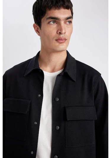 DeFacto Polo Yaka Çıtçıt Kapamalı Cepli Gömlek Ceket Z5178AZ24SPBK81