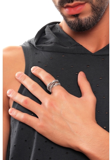 Erkek Antik Gümüş Kaplama 2'Li Kartal Pençesi Yüzük N11.11539 Çok Renkli