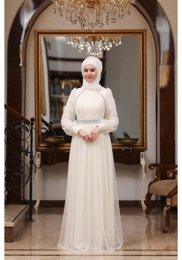 Melisma Efsane Tesettür Abiye Ekru