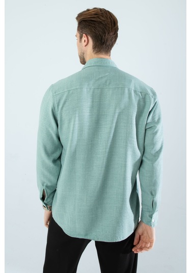 Rahat Kesim Keten Dokulu Gömlek Mint