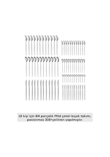 Karaca  316 Premium Mild Platin 12 Kişilik 84 Parça Çatal Kaşık Bıçak Takımı