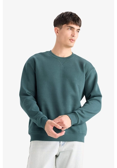 Defacto Regular Fit Bisiklet Yaka Basic Düz Kalın Sweatshirt T3777az25augn536 Yeşil