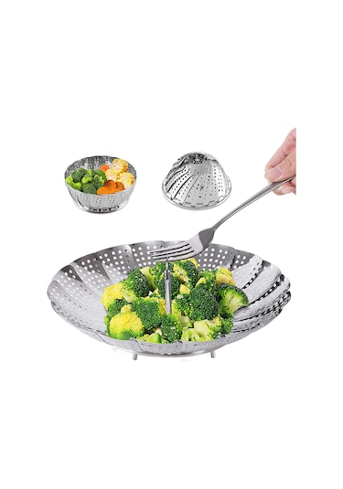 Paslanmaz Çelik Buharlı Pişirici Katlanır Buharda Sebze Pişir