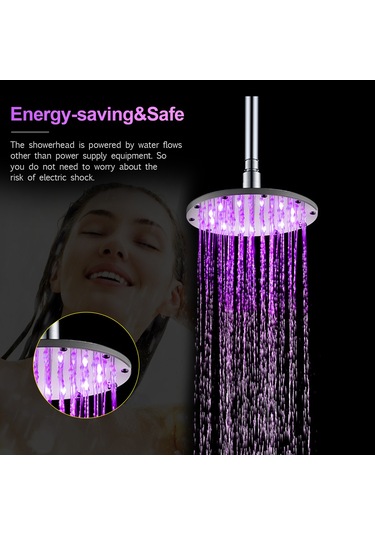 Gajeena Renkli Led Yağmur Duş Başlığı - 6 İnç Su Tasarruflu Ve Sıcaklık Sensörlü Diğer