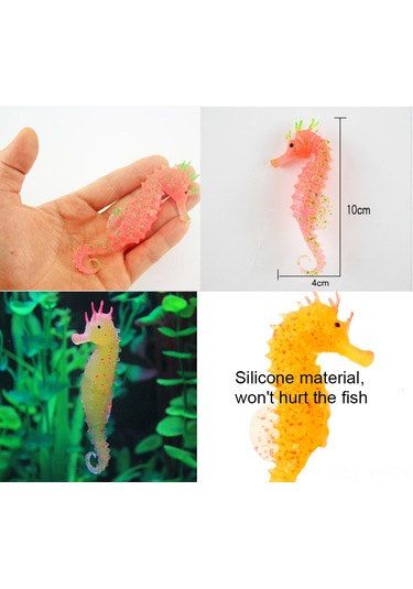 Vkemall Akvaryum Silikon Süslü Deniz Atı: Canlandıran Işıklı Dekoratif 3'lü Set Pembe, Turuncu, Yeşil