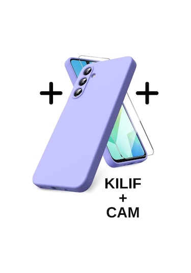 Samsung Galaxy Uyumlu S24 Fe Kılıf Renkli Yumuşak Silikon Kapak+ekran Koruyucu Cam 9h Temperli -lila Lila