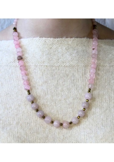 Doğal Taş Pembe Kuvars Doğal Taşlı Kadın Kolye Euk20pk2 Pembe