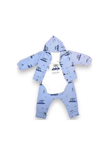 Araba Desenli Hırkalı Erkek Bebek Takım mavi
