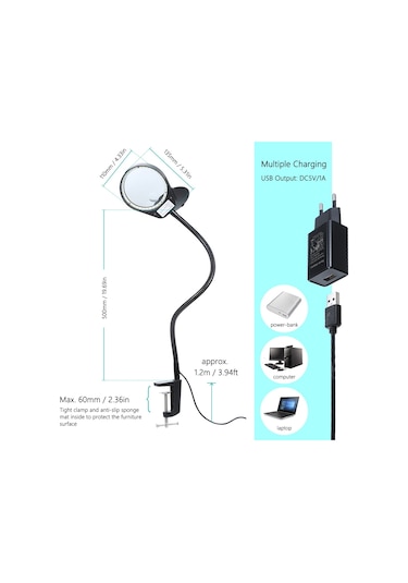 Hallow Tomshine 3x / 10x Metal Kelepçeli Ultra Büyüteç Lambası