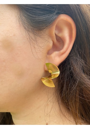 Çelik Gold Sarmal Kadın Küpe Sevgiliye Hediye Gold