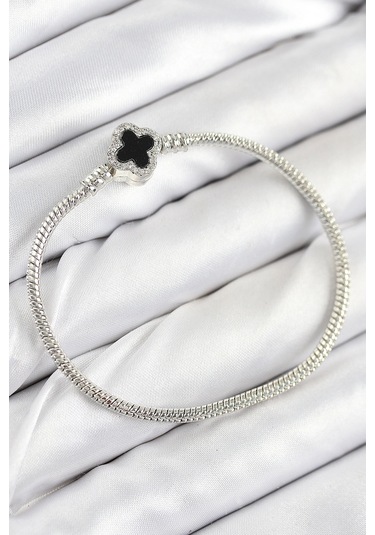 Pirinç Charm Zirkon Taşlı Yonca Model Gümüş Renk Kadın Bileklik - Tj-bb7800 Çok Renkli