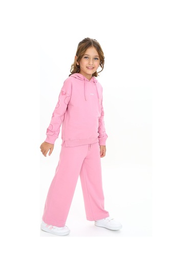 Toontoy Kız Çocuk Kapüşonlu Kol Çiçek Baskılı Eşofman Takım Gül Kurusu