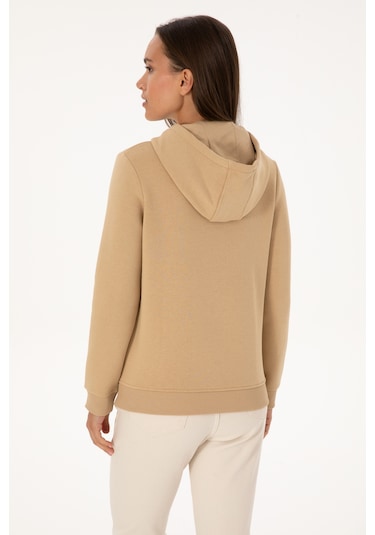 U.S. Polo Assn. Kadın Kum Şardonlu Kapüşonlu Basic Sweatshirt 50313566-VR085