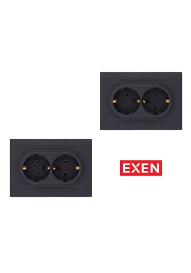 Exen Karell Füme İkili Topraklı Priz Çerçeveli 2adet Priz