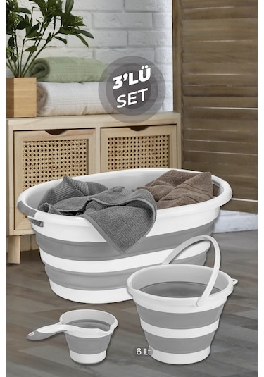 Meleni Home Milano Katlanır Temizlik Seti 3'lü Beyaz - Gri