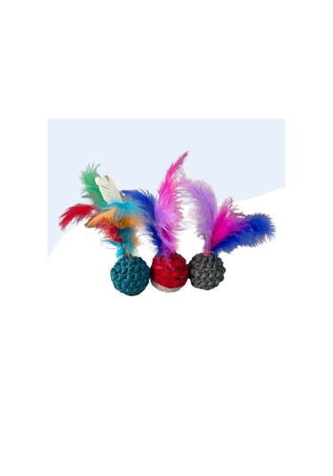 3lü Örme Ve Tüylü Kedi Top Oyuncağı Seti2