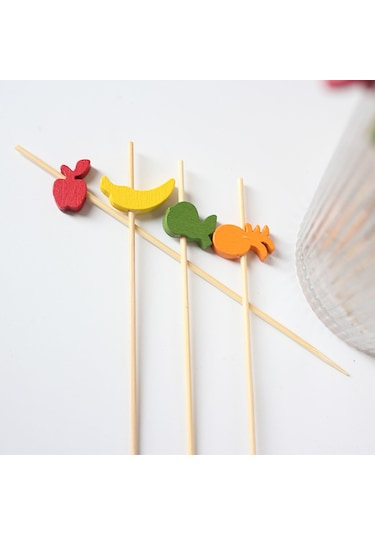 Suofeng Renkli Ananas Desenli Bambu Kokteyl Çubukları - Meyve, Sandviç, Tatlı İçin Güvenli Ve Şık 100 Adet Seti Diğer