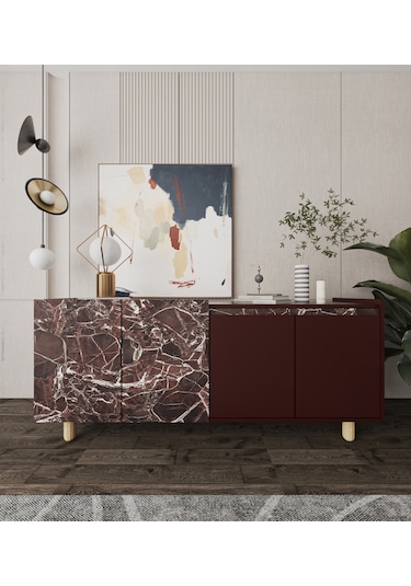 Ravenna Modern Konsol 180 Cm Mermer Desen - Bordo