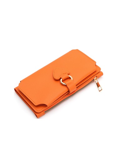 Soft Suni Deri Cep Telefon Bölmeli Trend Kadın Cüzdan Kalp Detaylı - Prs-nisa-turuncu Turuncu