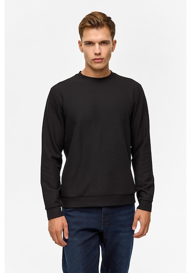 Süvari Siyah Regular Düz Bisiklet Yaka Sweatshirt-38793 Siyah