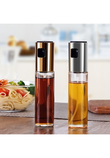 Aubyhe 100ml Cam Zarfli Yağ Spreyi - Paslanmaz Çelik Vana, İnce Buhar Dağıtımı, Mutfak & Barbekü İçin Gümüş