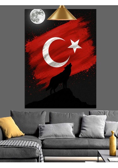 Kurt Ve Türk Bayrağı Dekoratif Kanvas - Mdf Ahşap Tablo