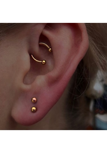 8 Mm Düz Çelik Tragus Helix Piercing Rook Daith Gold Renk Ucu Top Renkli