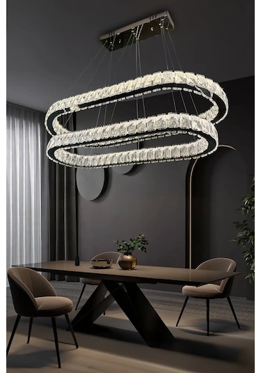 2 Katlı Masa Üstü Kristal Taşlı Modern Led Avize Çok Renkli