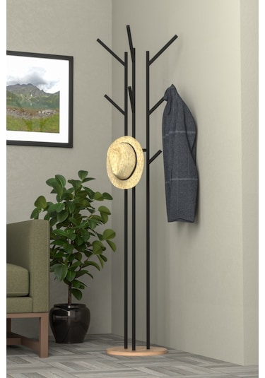 Retodesign 9 Askılı Portmanto Askılık, Elbise Askısı Atlantik Çam Siyah - Atlantik Çam