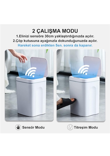 Greentech Sensörlü 16 Litre Çöp Kovası (Şarj Edilebilir Lityum Pilli) / GT-SC03 Beyaz