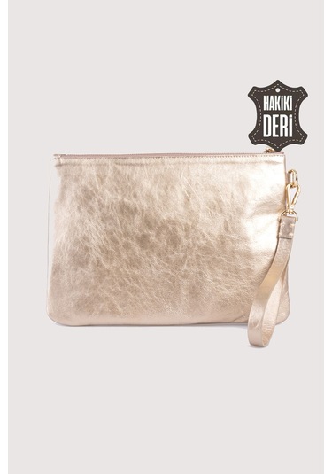 Hakiki Deri Kadın Clutch Çanta 9121 Metalik