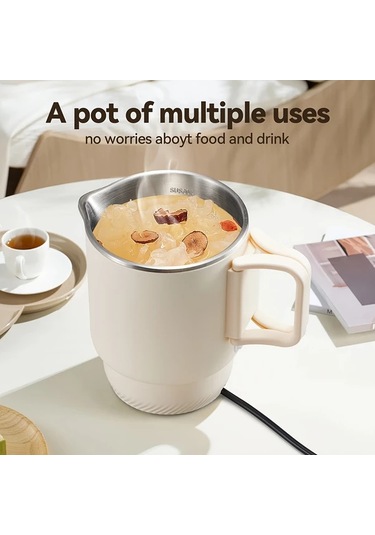 Elmpaly Katlanır Seyahat Su Isıtıcısı, 600w Mini Elektrikli Çaydanlık, 110-120v, Bej-1pc