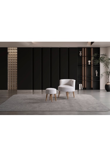 Panda Çay Seti Berjer Ve Puf Takımı Salon, Balkon, Ofis 2 Li Takım Beyaz Beyaz