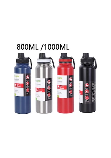 304 Paslanmaz Çelik Yalıtımlı Su Bardağı El Büyük Kapasiteli Açık Hava Sporları Su Isıtıcısı Vakumlu Su Şişesi, Kapasite: 1000ml Gümüş Gri