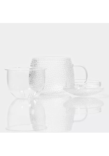 Magistro Sara Cam Çay Kupası 360 Ml, Kapak Ve Süzgeç İle 219565216 Beyaz