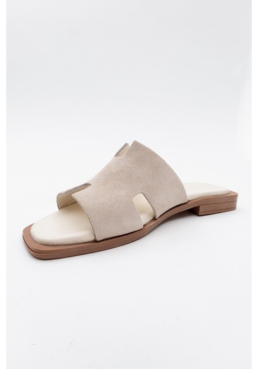 Handy Bej Süet Hakiki Deri Kadın Terlik Bej
