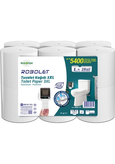Rulopak Robolet Tuvalet Kağıdı 2 Katlı 3XL 12'Li Paket