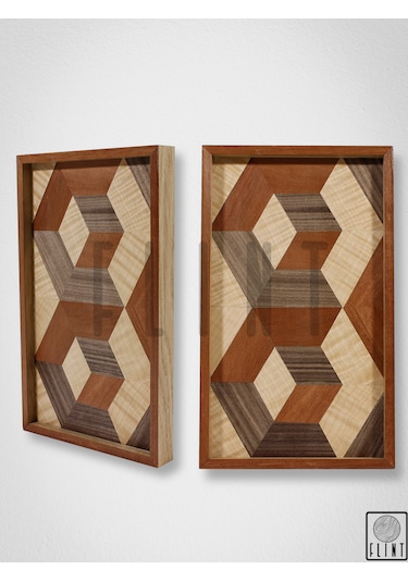 El Yapımı Ceviz Meşe Elma Ağacı Üç Boyutlu Kahve Sunum Tepsisi