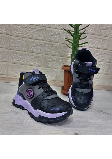 M.p One 3139 Gri-siyah-mor Fuspetli, Cırtlı İçi Polar Kız Çocuk Bot 001