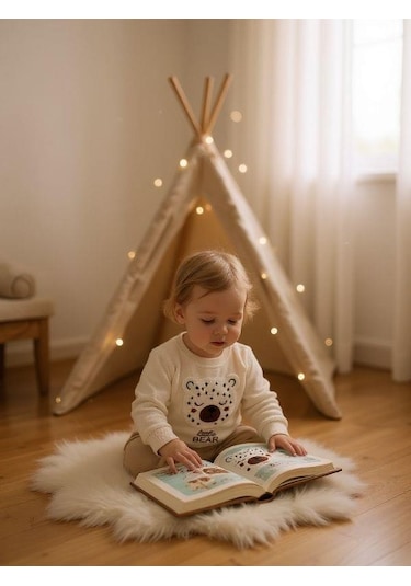 Zekids Kız Bebek Ayıcık Punch İşlemeli Sweatshirt-16305 Ekru
